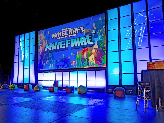 Lit up stage at Chicago convention center