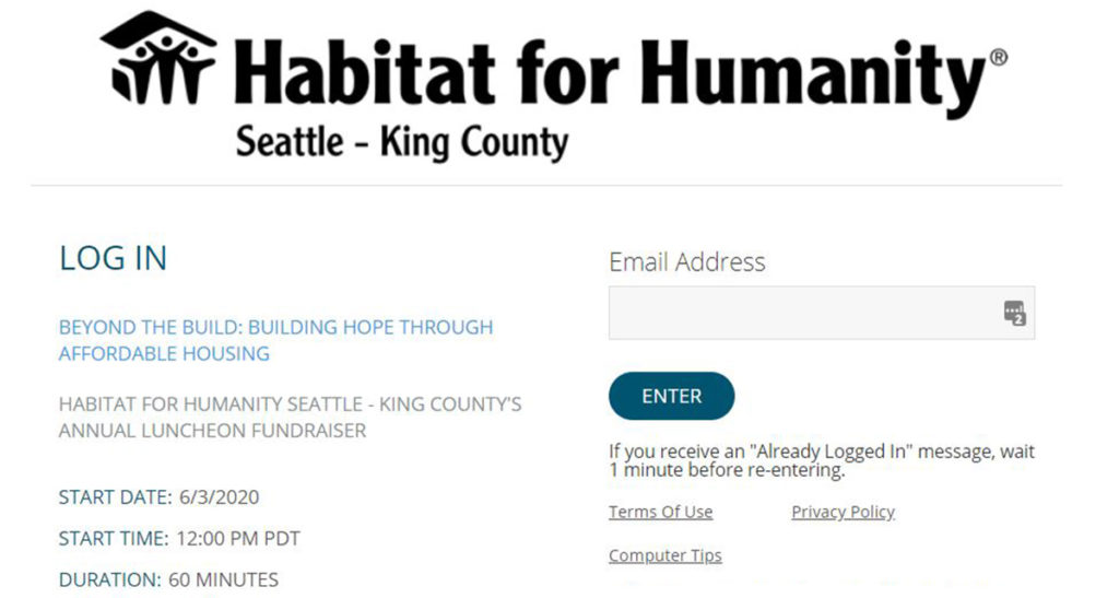 virtual event login page